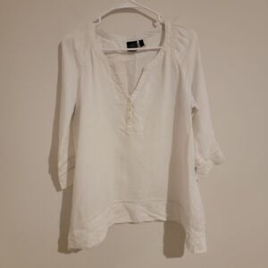 Rafaella Womens‎ Linen Blouse Size Medium M White Coastal Grandma Beach
